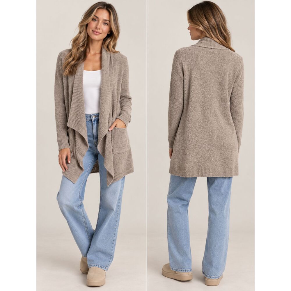 Barefoot Dreams L CozyChic Lite Circle Cardigan Taupe Quiet Luxury Lounge